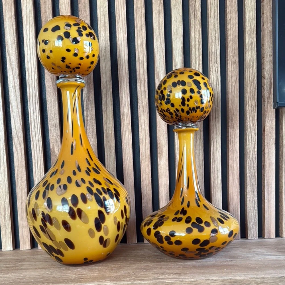 Elegant Amber and Black Glass Vases